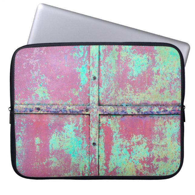 Capa Para Notebook Velho muro verde pintado com textura de ferrugem.  (Frente)
