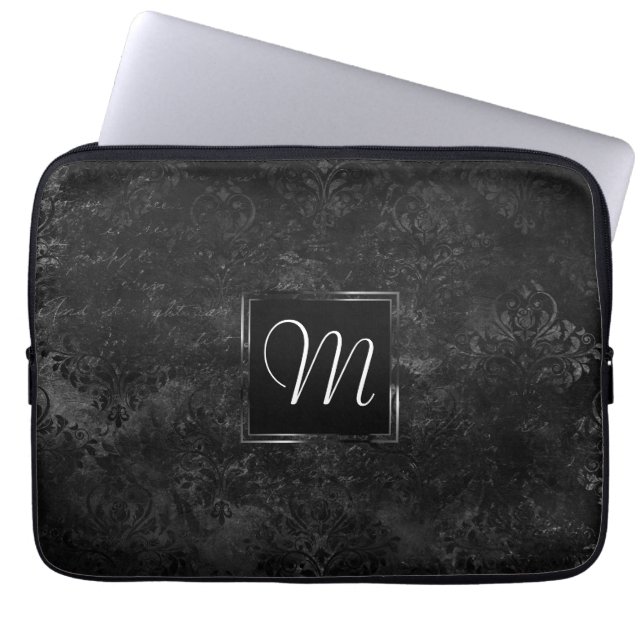 Capa Para Notebook Velvety Onyx Damask | Preto Vampiro Personalizado (Frente)