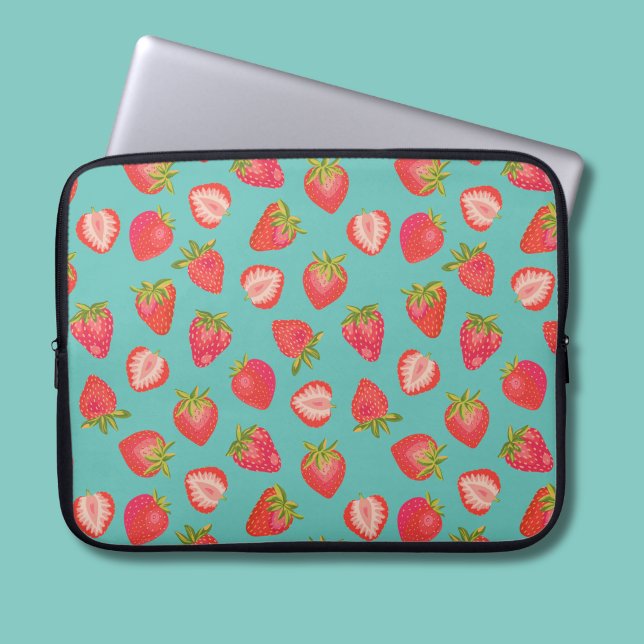 Capa Para Notebook Verão de Fruta Morango (Strawberry fruit mint green summer fruit laptop sleeve)