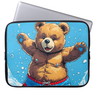 Capa Para Notebook Verão Selvagem do Urso Piscina Vintage 
