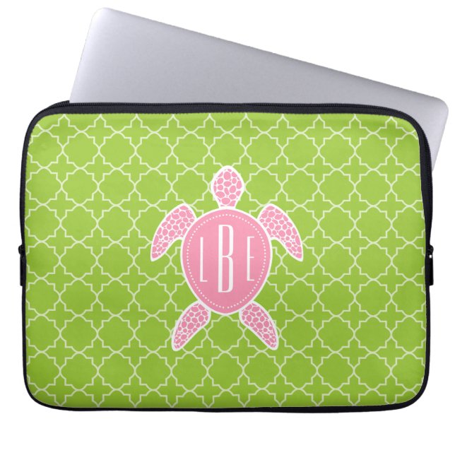 Capa Para Notebook Verde cor-de-rosa Monogrammed Quatrefoil da (Frente)