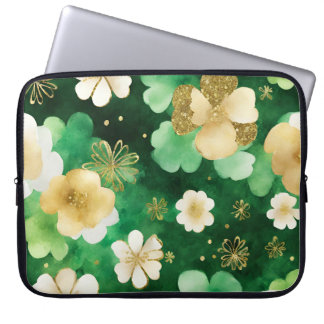 CAPA PARA NOTEBOOK VERDE E DOURADA WATERCOLOR IRLANDESA SHAMROCKS