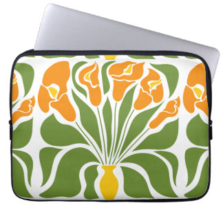 Capa Para Notebook Verde & Laranja Moderno Floral Abstrato