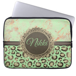 Capa Para Notebook Verde limão Marble Glittery Lepard