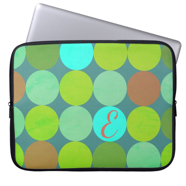 Capa Para Notebook Verde limão Turquesa Teal e Círculos de Ferrugem M (Frente)