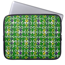 CAPA PARA NOTEBOOK VERDE PURPLE AMARELO BRANCO MARDI GRAS FLEUR DI LI