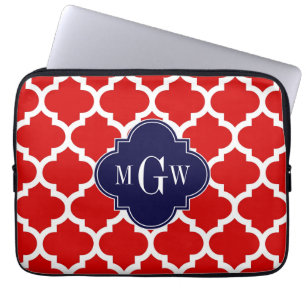 Capa Para Notebook Vermelho, Branco marroquino nº 5 Marinho 3 Monogra