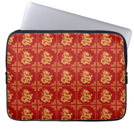 Capa Para Notebook Vermelho do Padrão do Dragão Dourado do Quadro de 