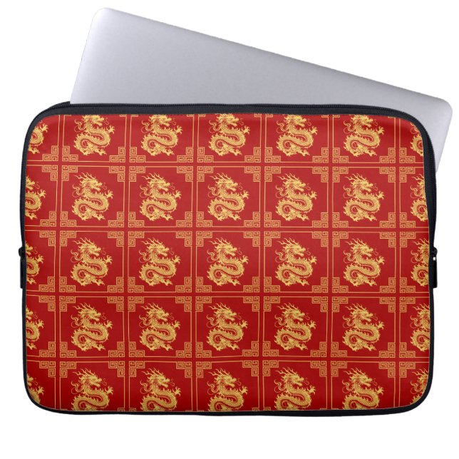 Capa Para Notebook Vermelho do Padrão do Dragão Dourado do Quadro de  (Frente)
