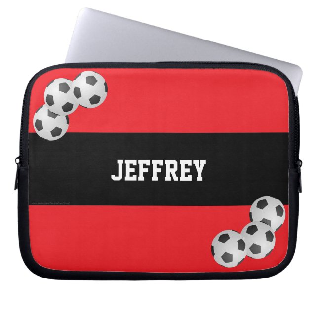 Capa Para Notebook Vermelho e Preto, Nome, Computador de Bola de Fute (Frente)