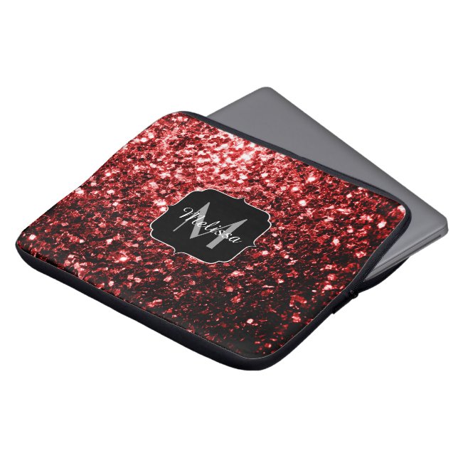Capa Para Notebook Vermelho Escuro falso Brilho brilhos Glamour Monog (Frente Topo)