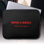 Capa Para Notebook Vermelho Neon Moderno e Simples Profissional<br><div class="desc">Fundo Mínimo de Cor Soli Preta Limpo e bolsa de laptop moderna de fontes Neon Red. Personalize para seu uso personalizado. Clique no botão "Personalizar" para alterar a cor de fundo, os estilos de fonte e a cor da fonte. Design clássico | Produto Elegante | Cores de tendências | Na...</div>