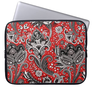 Capa Para Notebook Vermelho Preto & Branco Floral Paisley Boêmio Boho