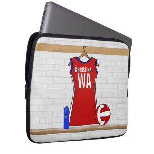 Capa Para Notebook Vermelho Uniforme Netball Personalizado com Azul e