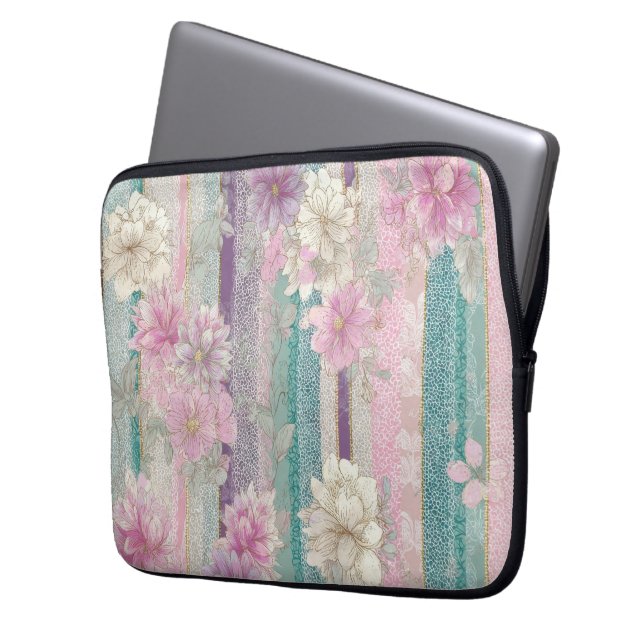 Capa Para Notebook Vertical Pastel Stripes With Lace Textures  (Frente Esquerda)
