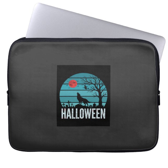 Capa Para Notebook Vetor da Lua do Cemitério do Lobo de Halloween (Frente)