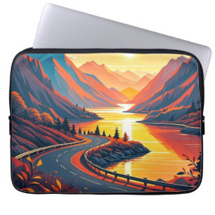Capa Para Notebook Viagem cênico em estrada enrolada, pôrs do sol