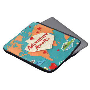 Capa Para Notebook Viagem do mapa mundial com pinos cardíacos