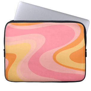 Capa Para Notebook Vibração Retro Abstrata Espiral 60 70 Rosa e Laran