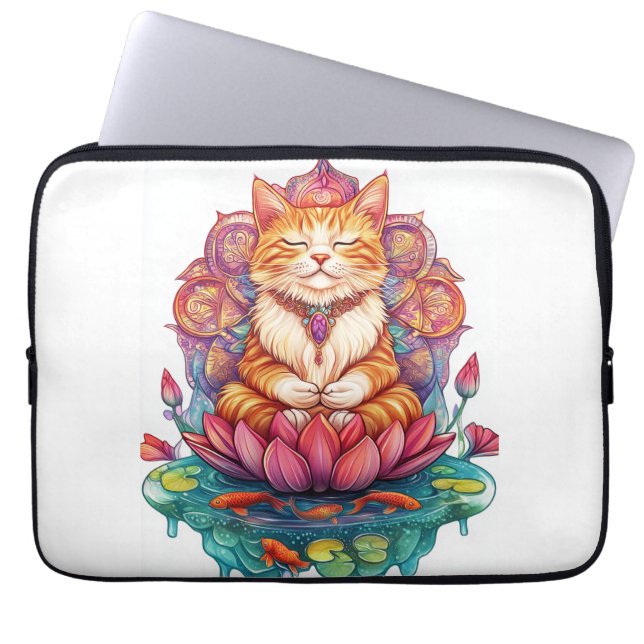 Capa Para Notebook Vibrações Zen de Gato � Gatinho Meditando Psicodél (Frente)