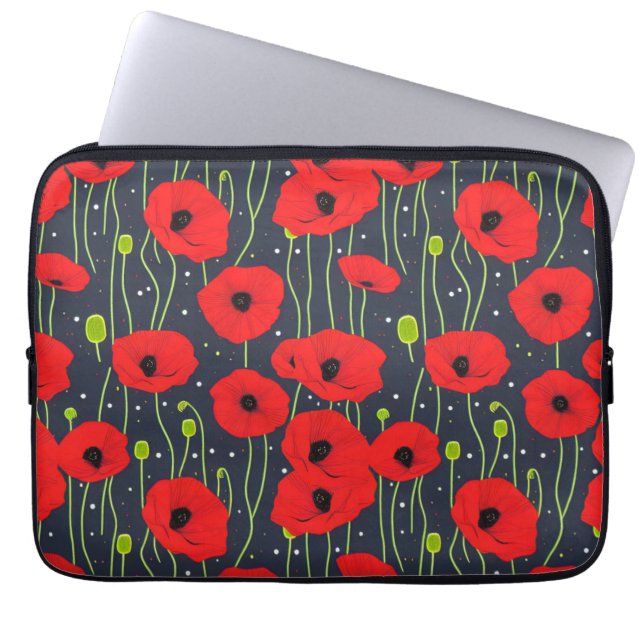 Capa Para Notebook Vibrant Modern Red Poppies Pattern Art (Frente)