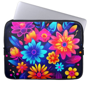 Capa Para Notebook Vibrant Neon Floral Art