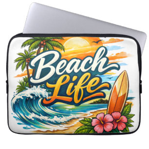 Capa Para Notebook Vida na Praia – Surf ao Pôr do Sol Tropical