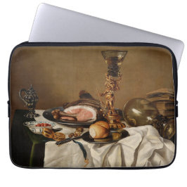 Capa Para Notebook Vida tranquila com presunto, livros e embarcações 