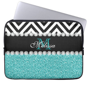 CAPA PARA NOTEBOOK VIGA DO PRETO DO BRILHO DO AQUA MONOGRAMMED