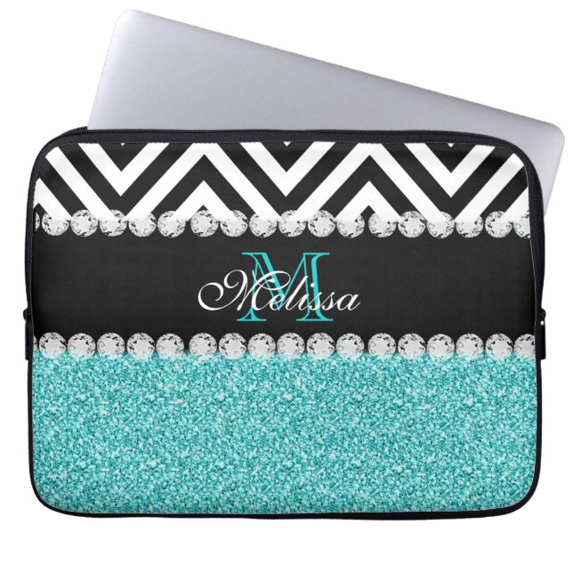 CAPA PARA NOTEBOOK VIGA DO PRETO DO BRILHO DO AQUA MONOGRAMMED (Frente)