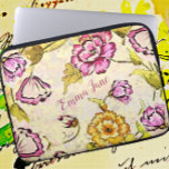 Capa Para Notebook Vintage, Bonito Floral Watercolor e Tinta<br><div class="desc">Vintage design floral japonês originário de uma bela tigela de porcelana. As flores bonito têm efeito de tinta e aquarela, representadas em tons de pínus claros e escuros, ouro amarelo e laranja. Folhas são sábias e verdes escuros. O fundo tem um efeito único de aquarela marmoreada, usando amarelo claro, rosa...</div>