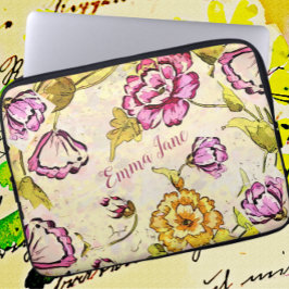 Capa Para Notebook Vintage, Bonito Floral Watercolor e Tinta