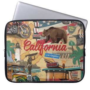 Capa Para Notebook Vintage California: mapa de atrações turísticas.