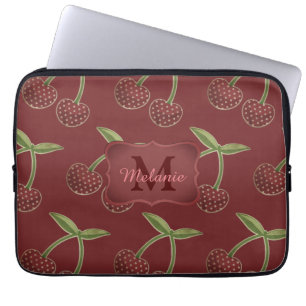 Capa Para Notebook Vintage Cherry Pattern on Burgundy Personalised