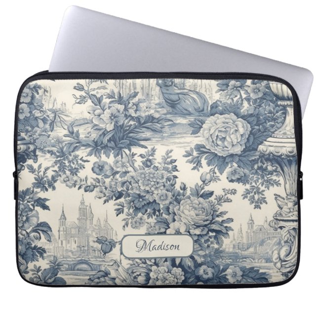 Capa Para Notebook Vintage chic Blue toile de jouy monograma (Frente)