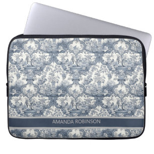 Capa Para Notebook Vintage floral damask Blue toile de jouy monograma