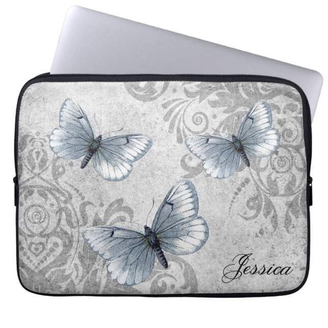 Capa Para Notebook Vintage Grunge Damask e Butterflies (Frente)
