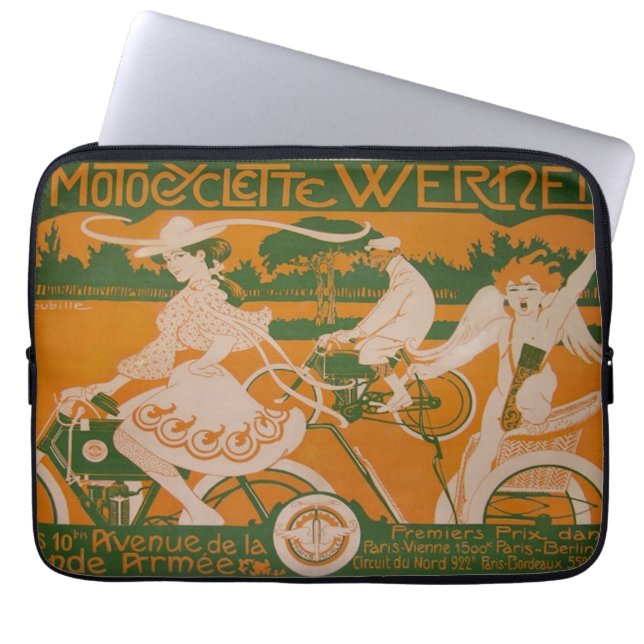 Capa Para Notebook Vintage Mulher ciclando com Cupid (Frente)