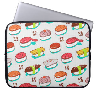 Capa Para Notebook Vintage nigiri sushi, padrão de rabisco
