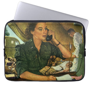 Capa Para Notebook Vintage Patriótico, Enfermeira Médica ao Telefone