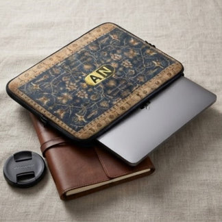 Capa Para Notebook Vintage Persian Floral Rug – Navy Blue & Gold Boho