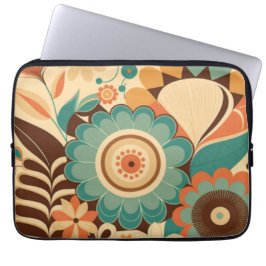 Capa Para Notebook Vintage retro design floral castanho-verde
