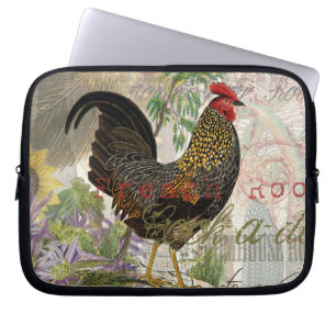 Capa Para Notebook Vintage Rooster French Collage Pet Fazenda