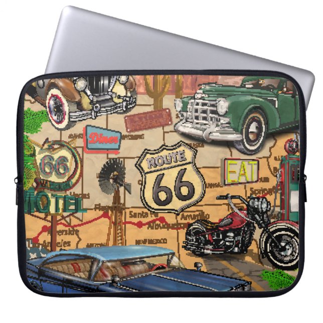 Capa Para Notebook Vintage Route 66, poster nostálgico. (Frente)