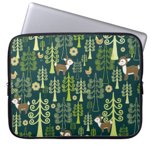 Capa Para Notebook Vintage spruce tree, padrão de veados.