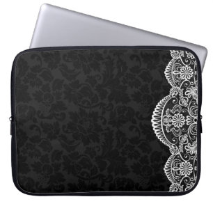 Capa Para Notebook Vintage White Lace Black Damasco