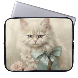 CAPA PARA NOTEBOOK VINTAGEM FLUFFY GATO BRANCO COM FLORES