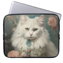 VINTAGEM FLUFFY GATO BRANCO COM FLORES