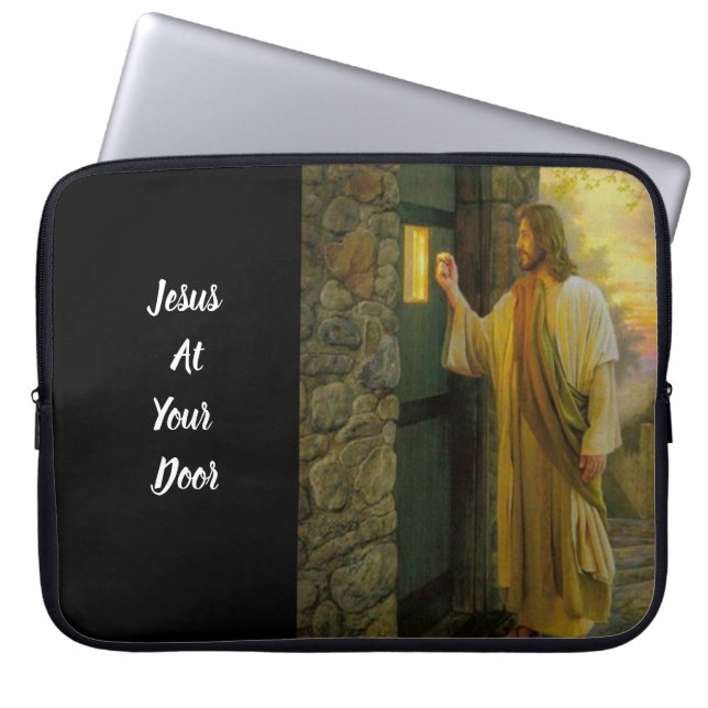 Capa Para Notebook Visitação ao amanhecer Jesus batendo em uma porta  (Frente)
