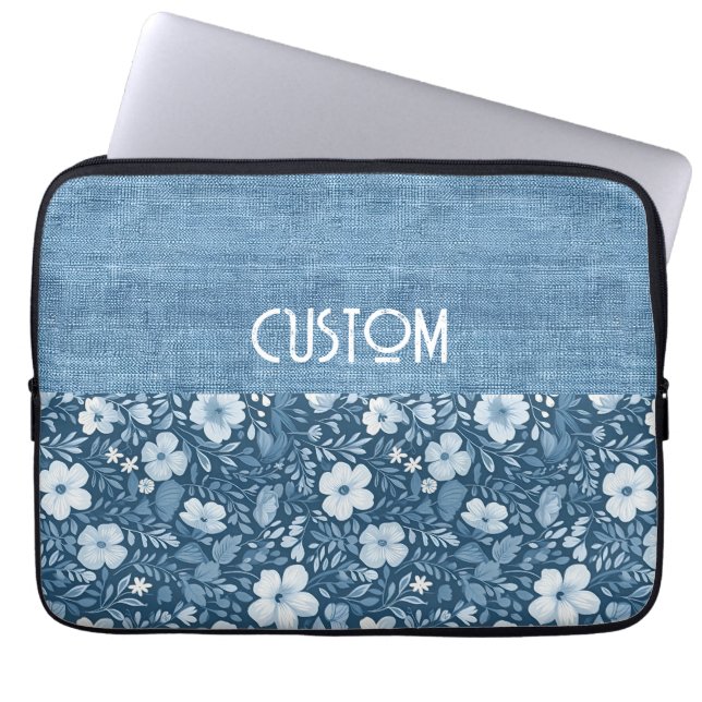 Capa Para Notebook Vista de Né Azul Botânico Elegante Personalizada (Frente)